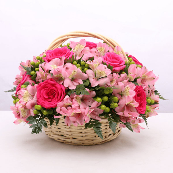 Alstroemeria black tulip florist 001 Pink Alstroemeria Basket Arrangement