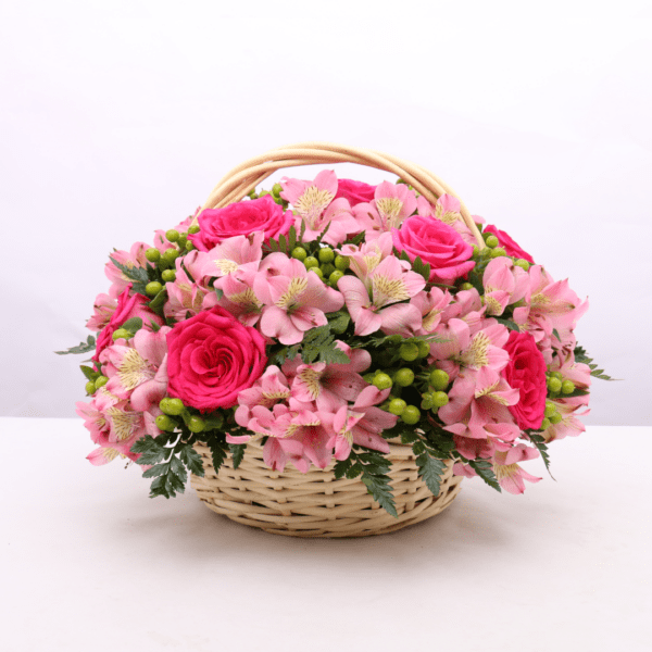 Alstroemeria black tulip florist 002 Pink Alstroemeria Basket Arrangement