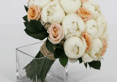 Bridal bouquet of peonies with Spray Rose
