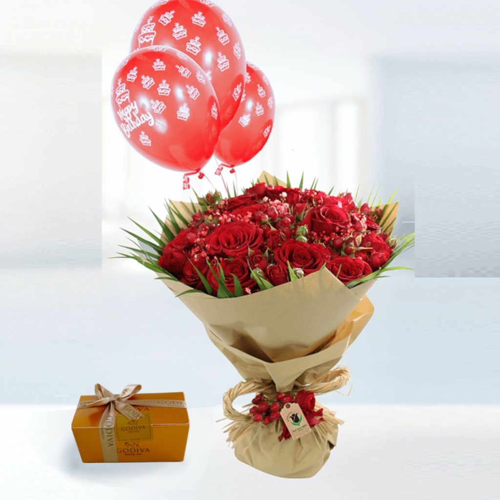 Birthday Combo Bouquet With Godiva