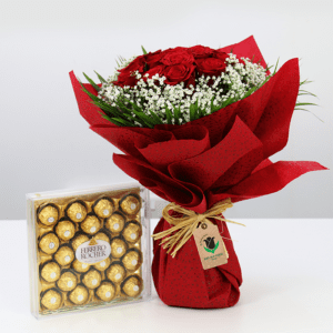Chocolate Flower Bouquet of red roses with ferrero rocher