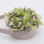 Green Cymbidium in a velvet basket