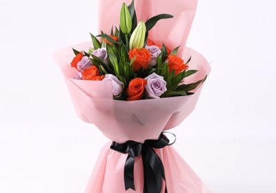 Orange Roses Purple Roses and Lilies delivery