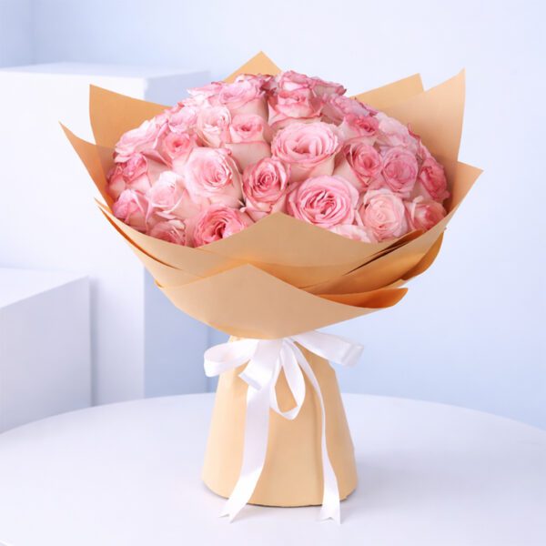 Buy Pink Roses In Brown Wrap