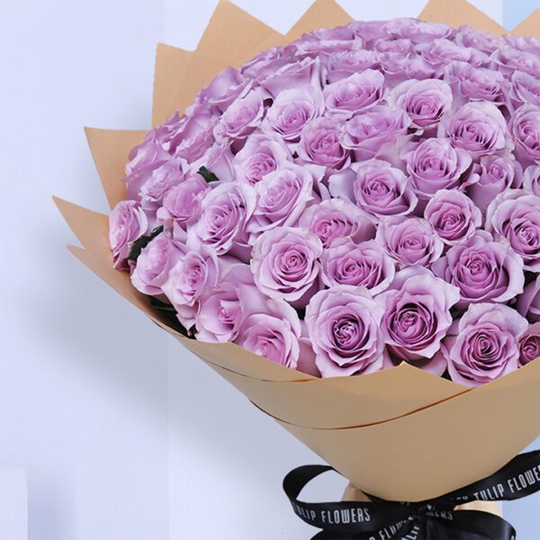 150 purple flowers bouquet