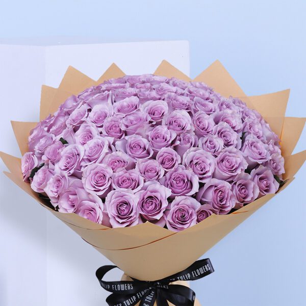 150 purple flowers bouquet