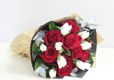 Red Roses and White Tulips Bouquet Online