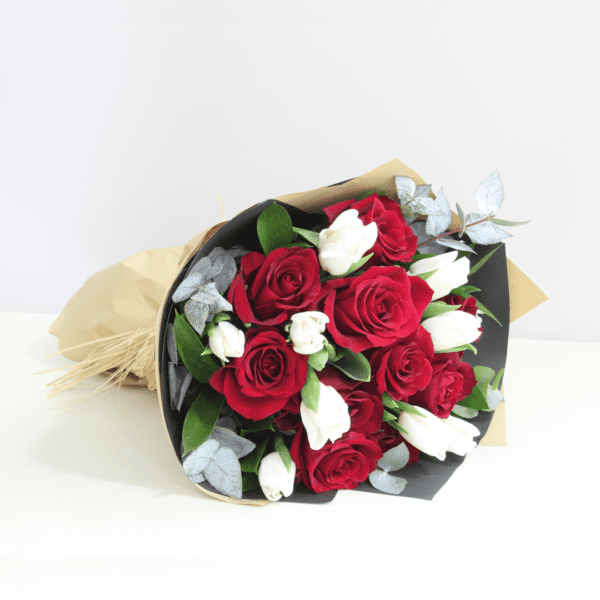 Red Roses and White Tulips Bouquet Online