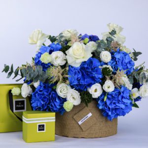 Azure and Ivory with Patchi chocolate from Black Tulip Flowers, mother's day gifts