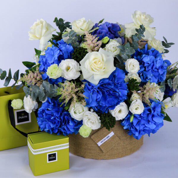 Azure and Ivory with Patchi chocolate from Black Tulip Flowers