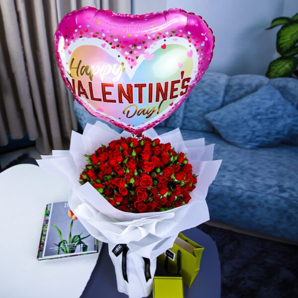 Captivating Combination bouquet with Patchi chocolate and Valentines balloon by Black Tulip Flowers