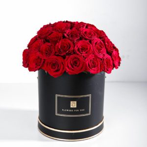 Classic Red flower box by Black Tulip Flowers
