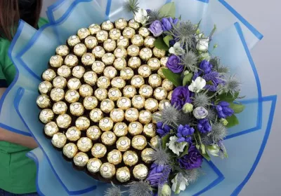 Ferrero Bouquet with Blue Flowers