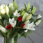 lilies and tulips tall vase 003