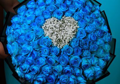 Love in Blue Rose Bouquet by Black Tulip Flowers