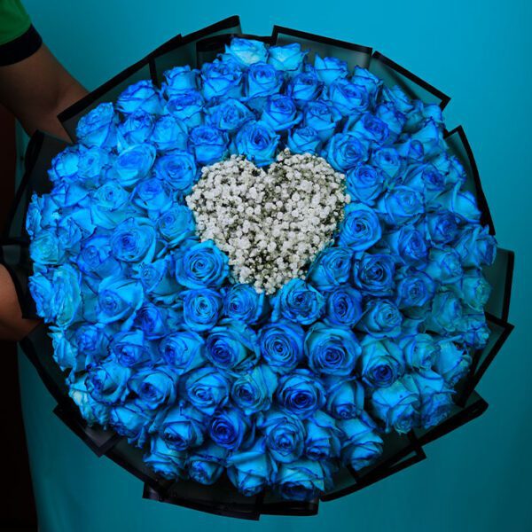 Love in Blue Rose Bouquet by Black Tulip Flowers