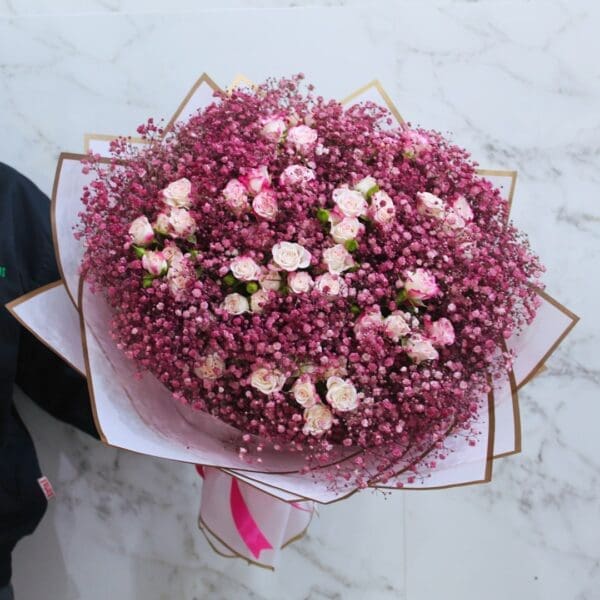 Gypso and spray rose bouquet 001-min Sweet Heart Mixed Flowers