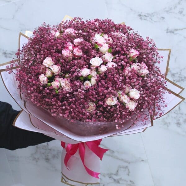 Gypso and spray rose bouquet 005-min Sweet Heart Mixed Flowers