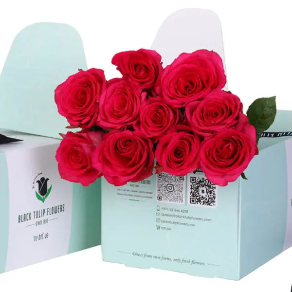 Dark-Pinky-Green-Box-1-600x600 Dark Pink Roses In Green Box