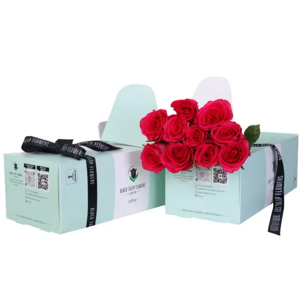 Dark-Pinky-Green-Box-600x600 Dark Pink Roses In Green Box