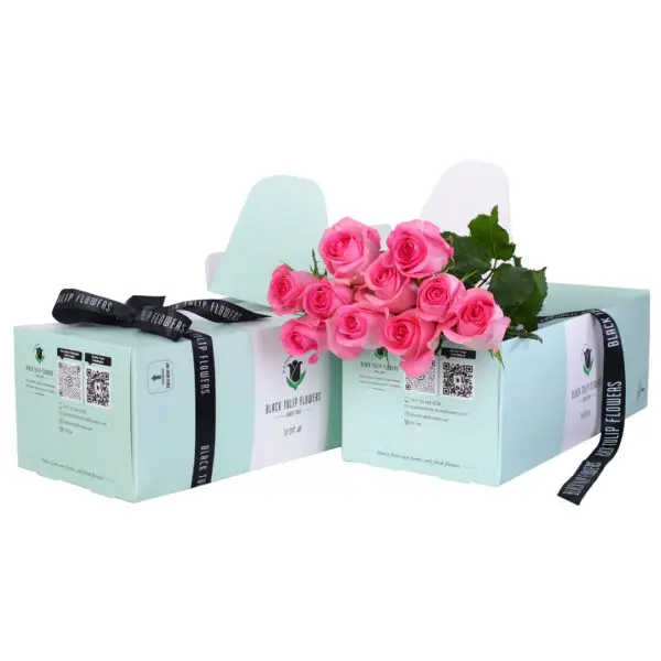 Pinky-Green-Box-1-600x600 Pink Roses in Green Box Online