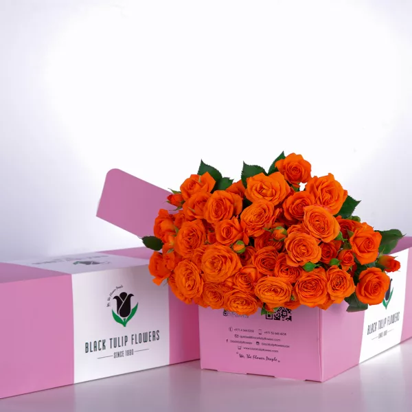 Spray-Rose-Orange-02-600x600 Orange Spray Roses in Pink Box