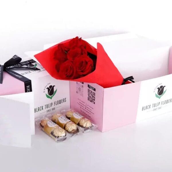 Just Because Premium Combo 6 Stems Red Roses with 3 Packs of Ferrero Rocher