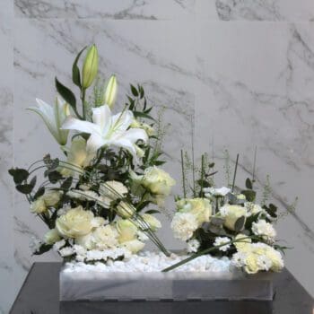 White floral tray