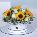 sunflowers and white roses