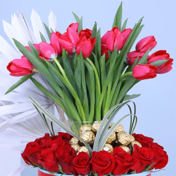 Red Tulip and Rose Shower in a Box Red Tulip and Rose Shower in a Box