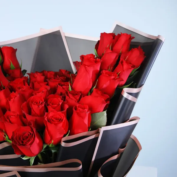 50 Red Roses Black Wrapped