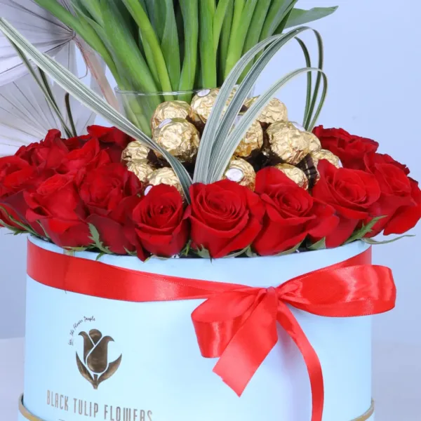 Red Tulip and Rose Shower in a Box Red Tulip and Rose Shower in a Box