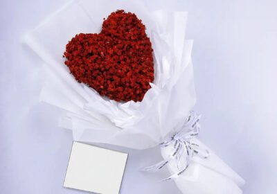 Pure Red heart Spray Painted Red Heart Shaped Bouquet