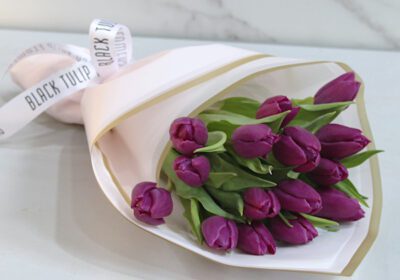 15 purple tulips bouquet