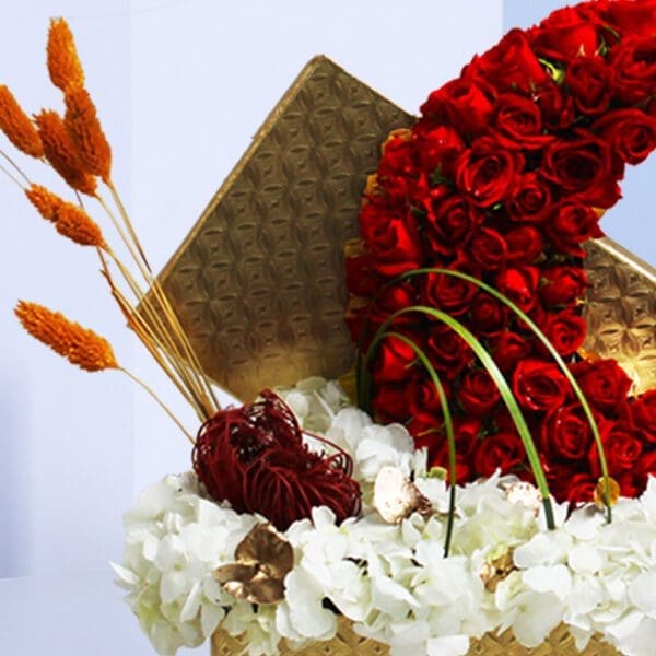 Eid flowers arrangement in golden box