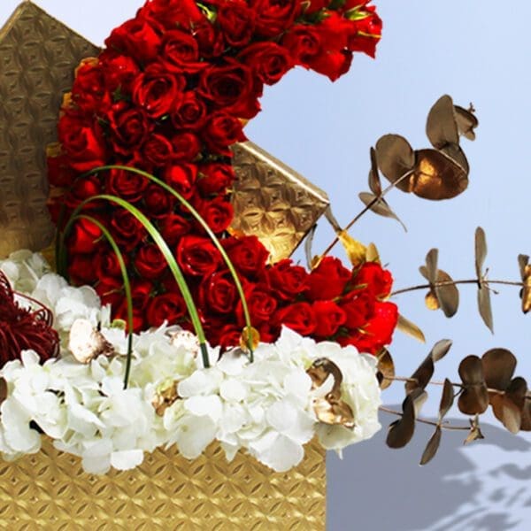 Eid flowers arrangement in golden box
