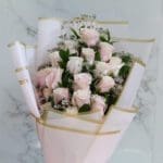 pink roses bouquet pink wrapping 002
