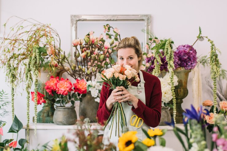 Girl holding flowers