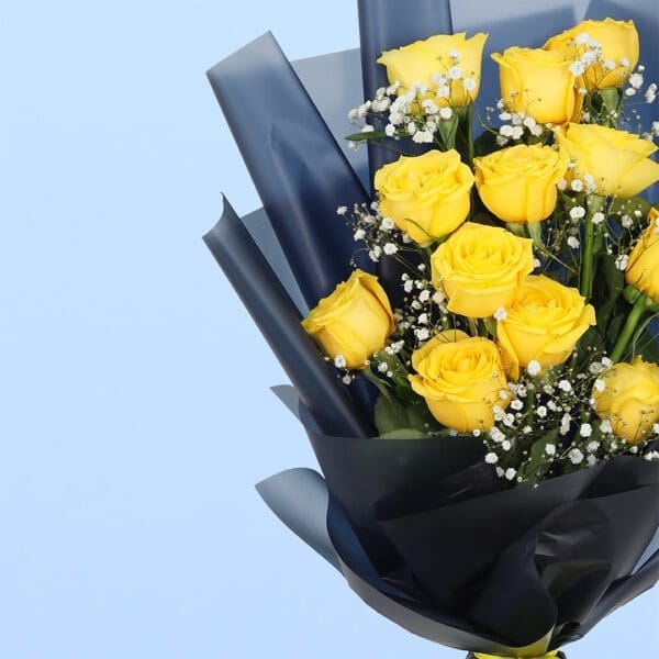 02 Yellow Roses in Black Wrap