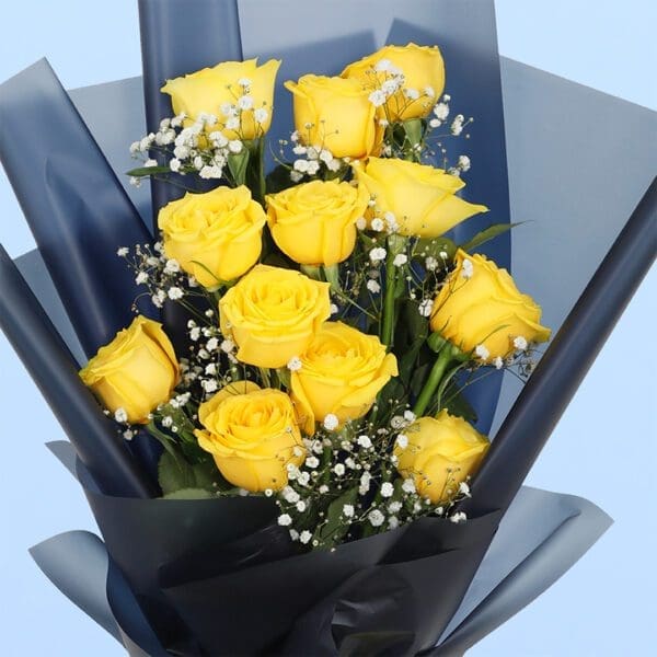 04 Yellow Roses in Black Wrap