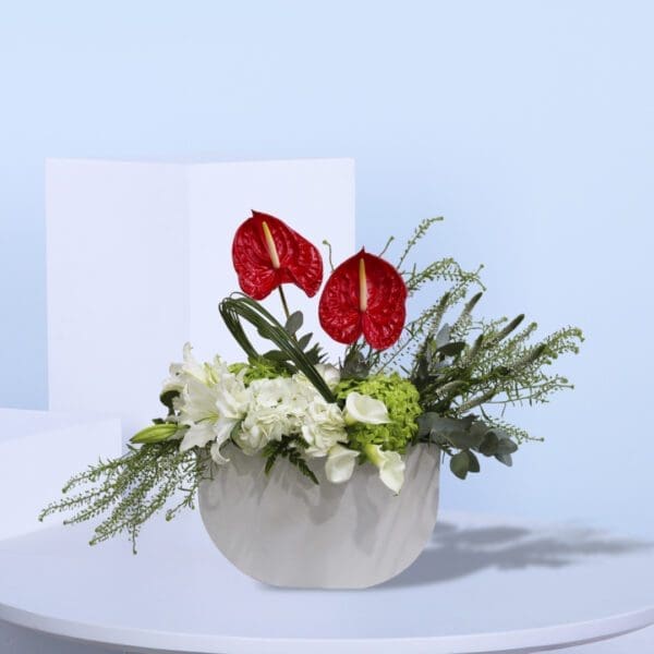 1 anthuriums, hydrangeas, lilies, and calla lilies.