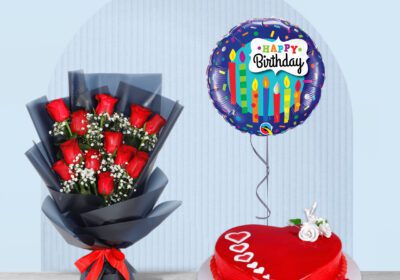 red roses bouquet with gel cake