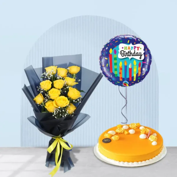 Yellow Designer Bouquet Roses with Cake