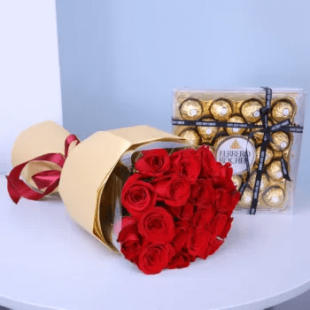 Red roses and ferrero chocolate