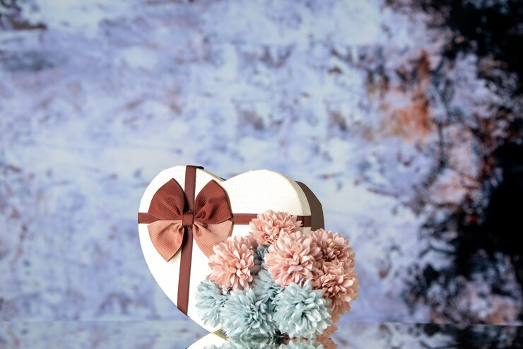 flowers with heart shape box