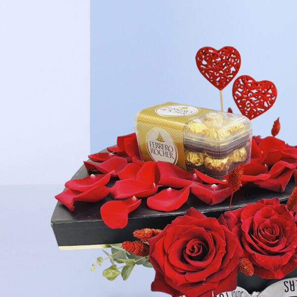 Double Heart Rose and Chocolate Gift Box for Valentine's Day