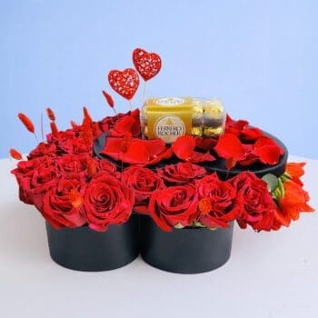 Double Heart Rose and Chocolate Gift Box for Valentine's Day