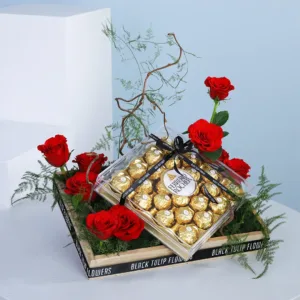 Roses and Ferrero Rocher in a box.