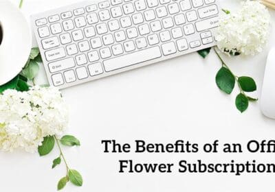 Fresh flower arrangement on an office desk, adding color and boosting mood.