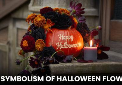 "Spooky Halloween flowers with symbolic meanings – marigolds for remembrance, black roses for mystery, and orange lilies for passion."